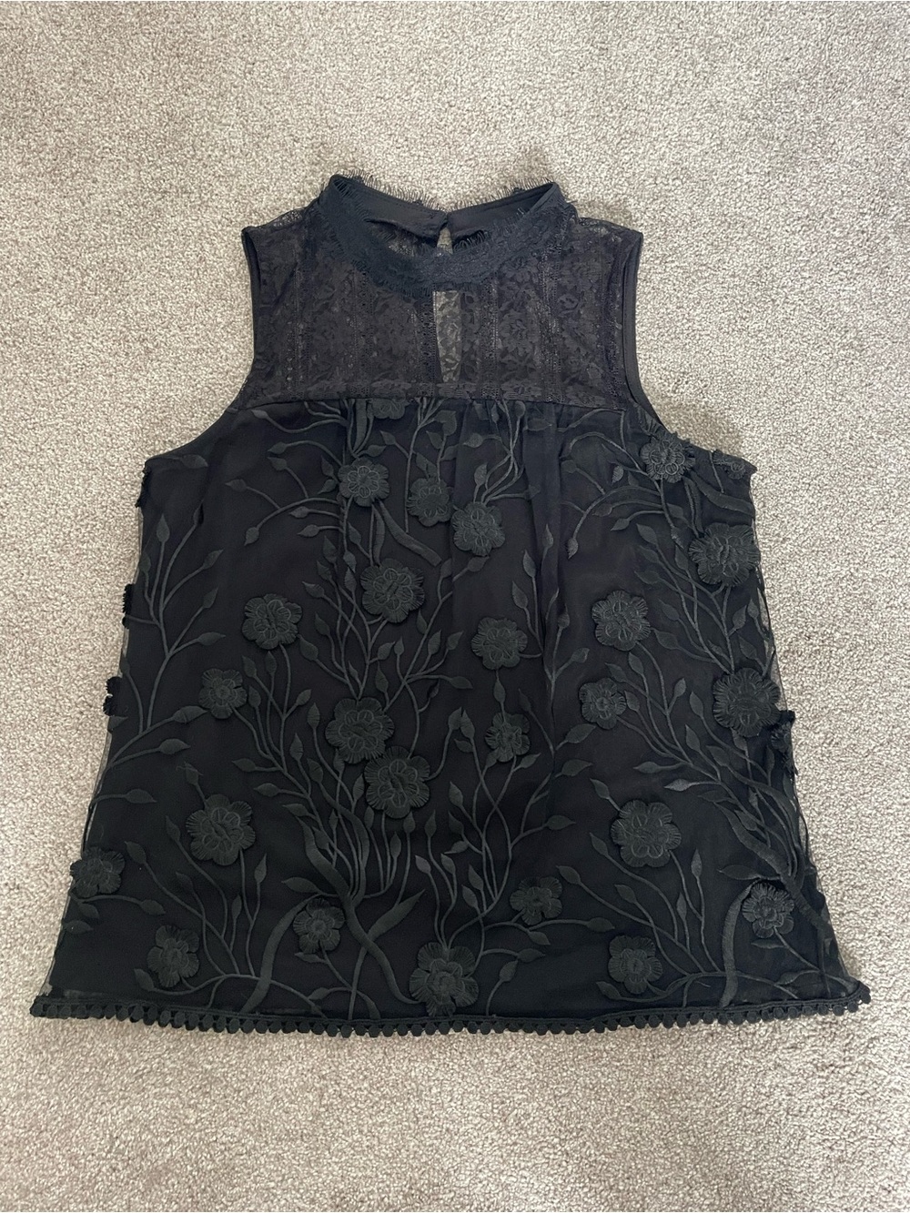 Adiva Black Floral Mesh Blouse